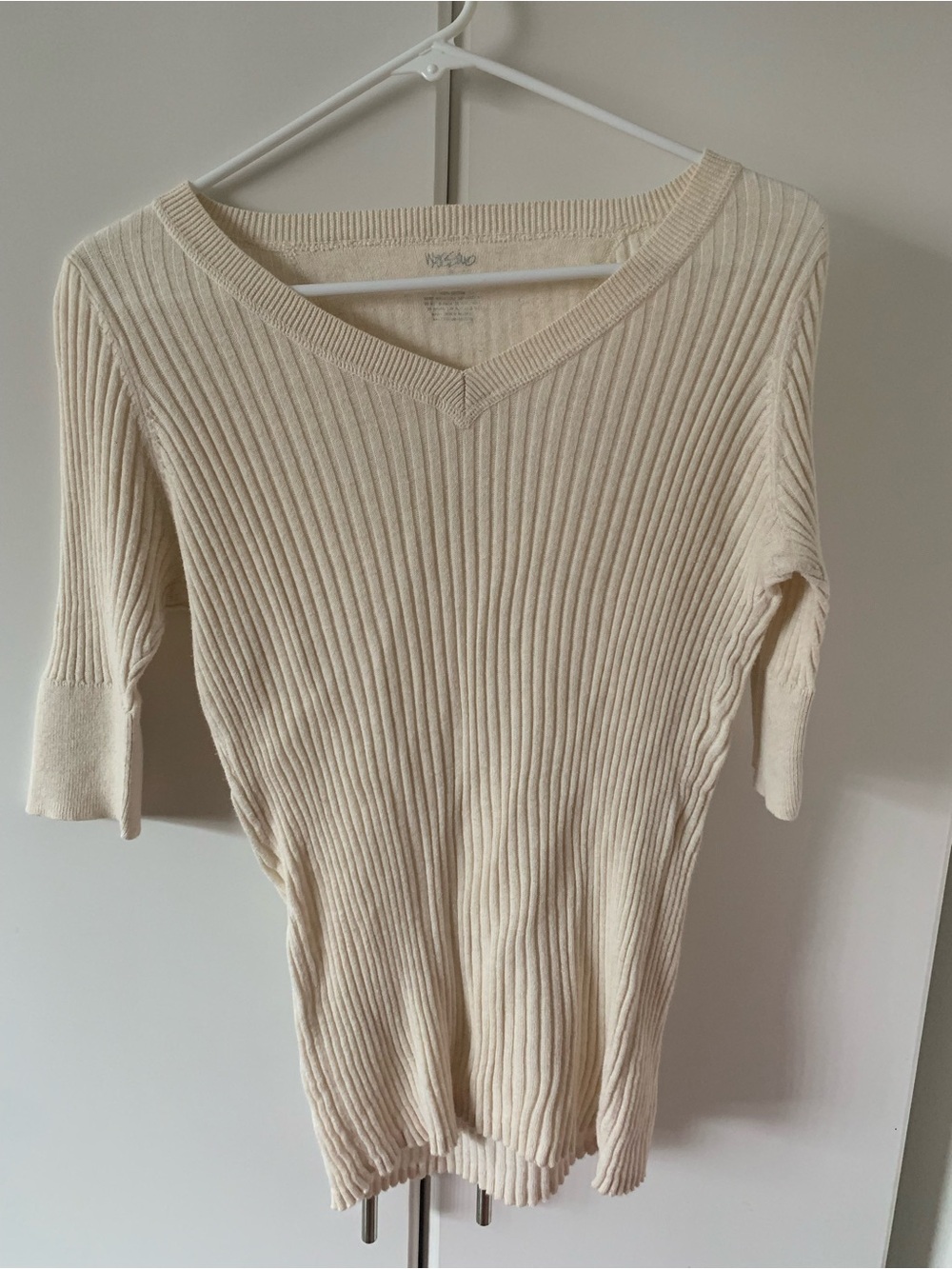 Mossimo Supply Co. Ribbed V-Neck Short Sleeve Sweater - Cream